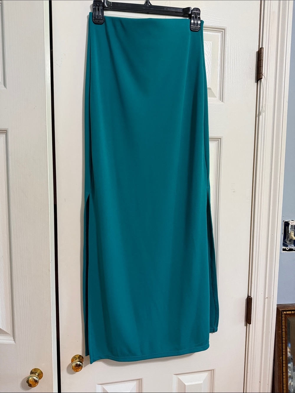 Teal Side-Slit Maxi Skirt